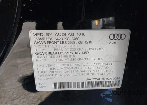 2017 Audi Q5 2.0T Premium из США, поврежденный, VIN WA1C2AFP4HA069050